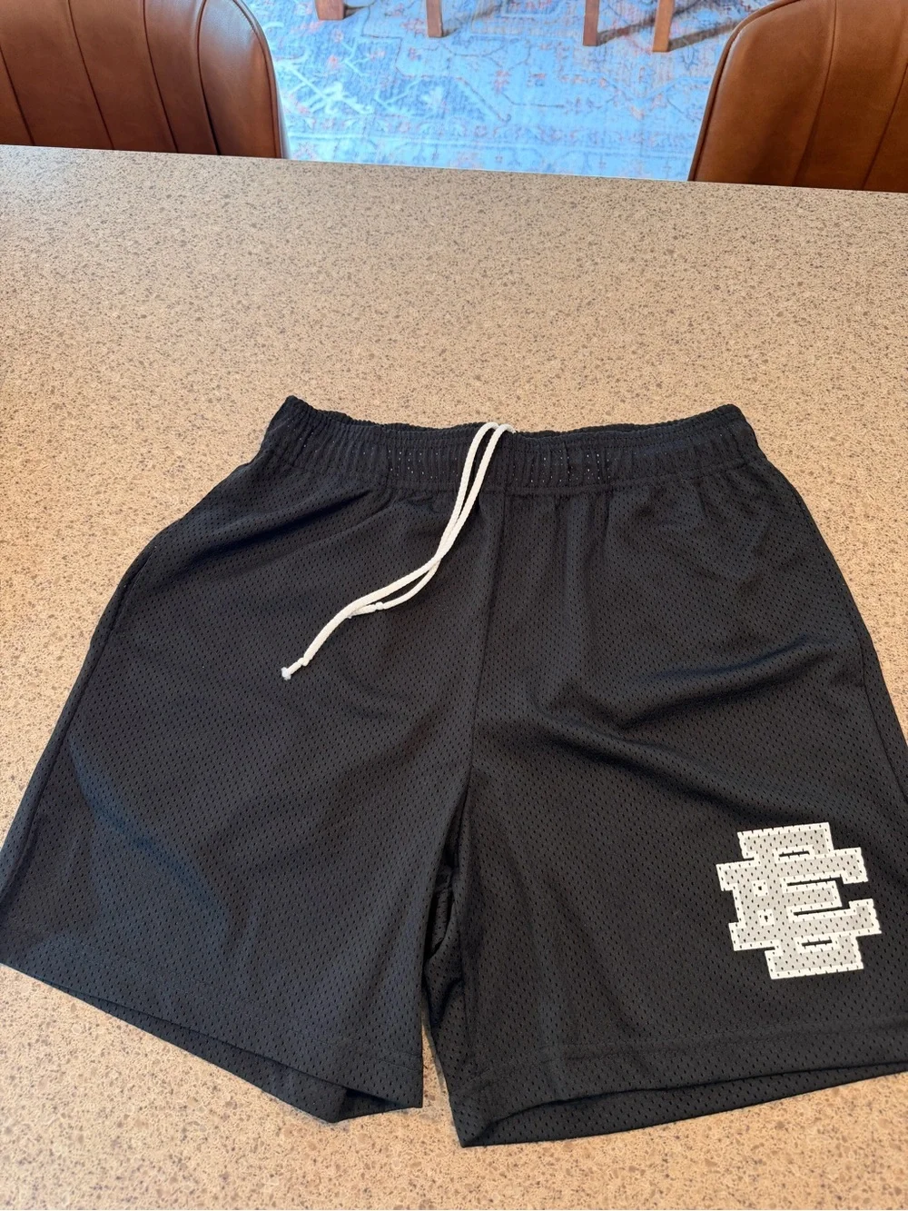 NWT - Eric Emanuel Black Mesh Athletic Shorts with White Logo.  With sticker